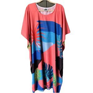 Metropolitan Kaftan Coral & Blue Modern Graphic Women’s Roper Romp Dress Caftan